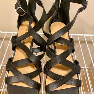 Lucky brand black strappy wedge sandal - 10